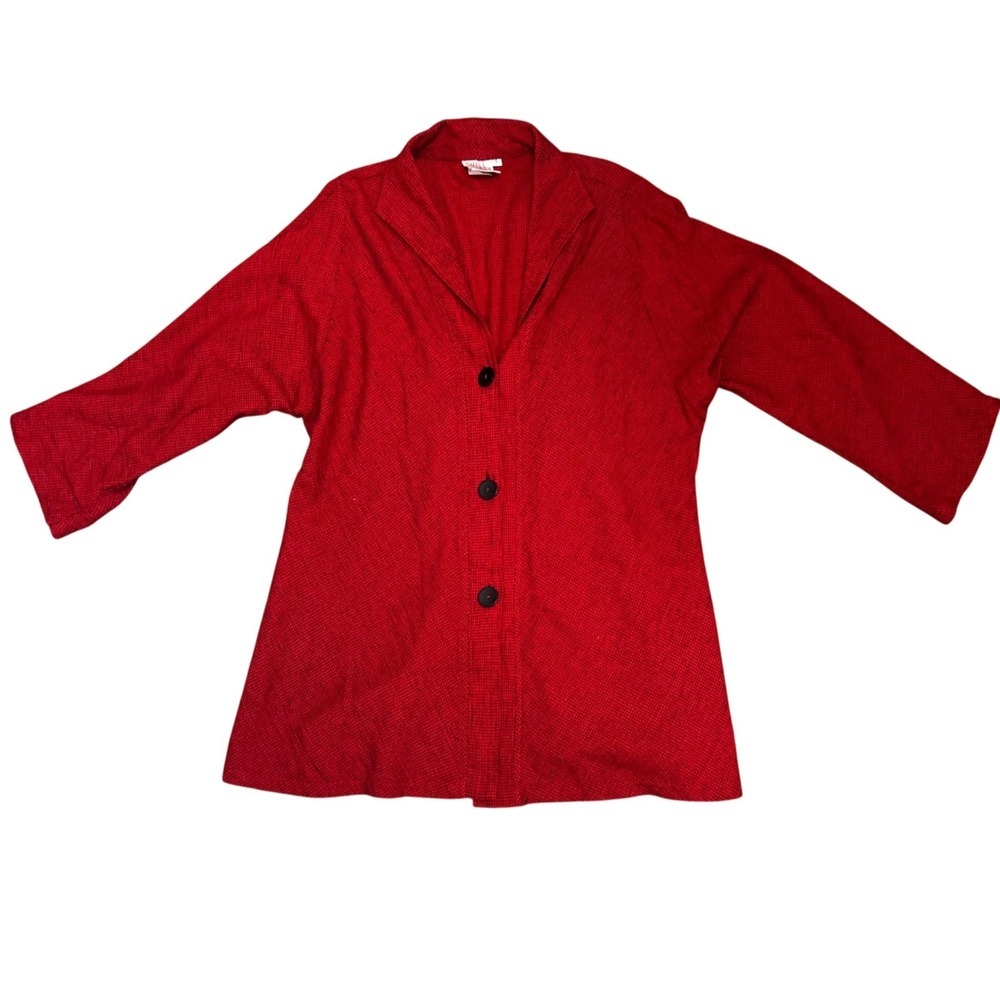 VTG Mill Valley Red Check Cotton Linen Swing Sailor Coastal Shacket Pockets Sz L